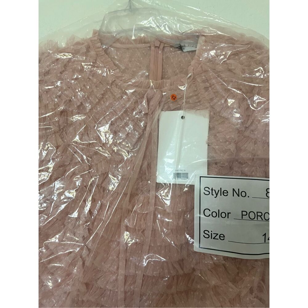 Mac Duggal Blush Pink Tiered Ruffle Tulle Midi Dress NWT - Picture 5 of 8
